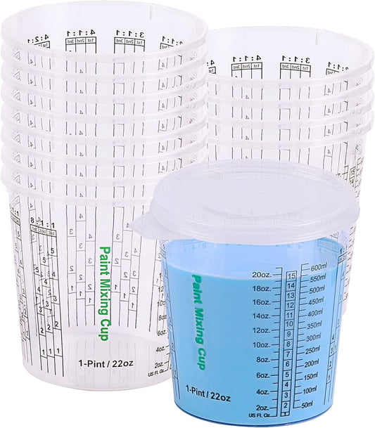 CANOPUS Paint Mixing Cup,12 Cup,3 Lid,23 Fluid Ounce(about 650.6 Ml),Solvent Resistance,Reusable Transparent Plastic Cup,Suitable for Paint、Epoxy Resin、Oil、Diluent