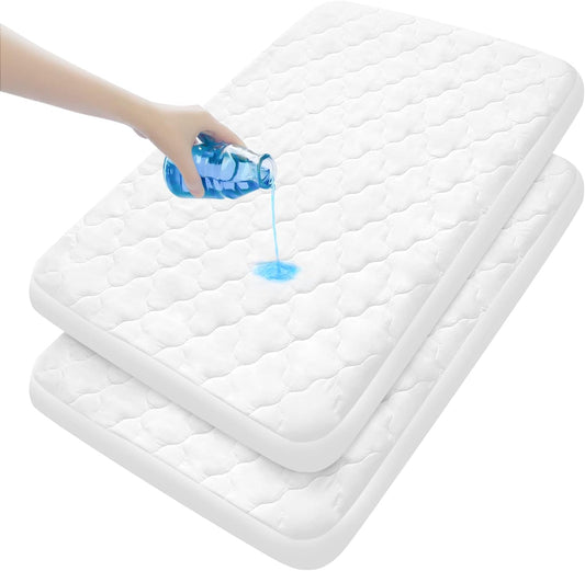 Pack and Play Mattress Cover Waterproof 2 Pieces,Soft Quilted Bag and Game Protective Cover,68.58 cm X 99.06 cm Suitable Graco Pack and Play Crib Baby Portable Mini Crib and Foldable Mattress Pad